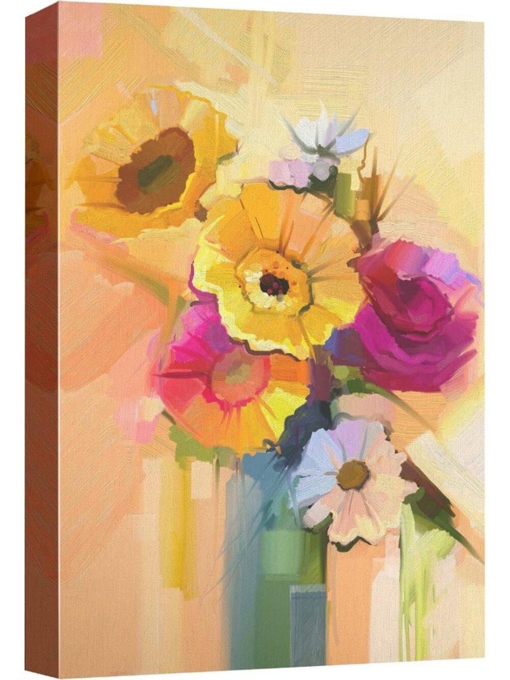 New Canvas Wall Art Floral Print - Pink & Yellow Daisies, Modern Chic Decor